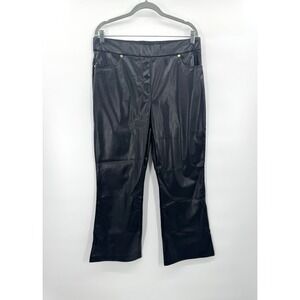 Women Faux Leather Pants Large High Rise Crop Flare Pull On Stretch Comfort Chic